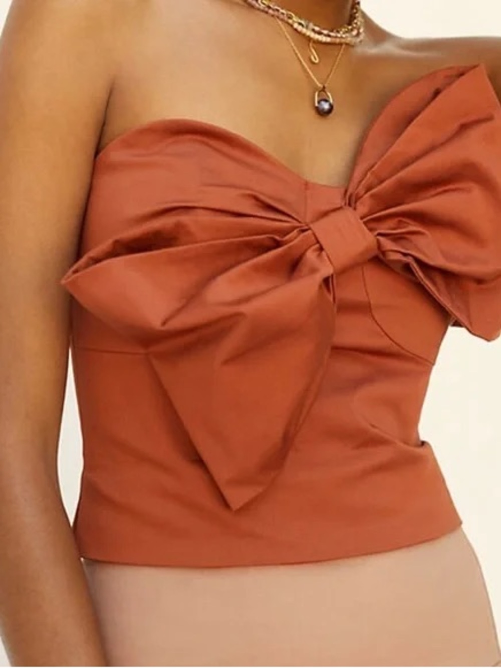 Anthropologie Hutch Brick Red Strapless Bow Crop Top